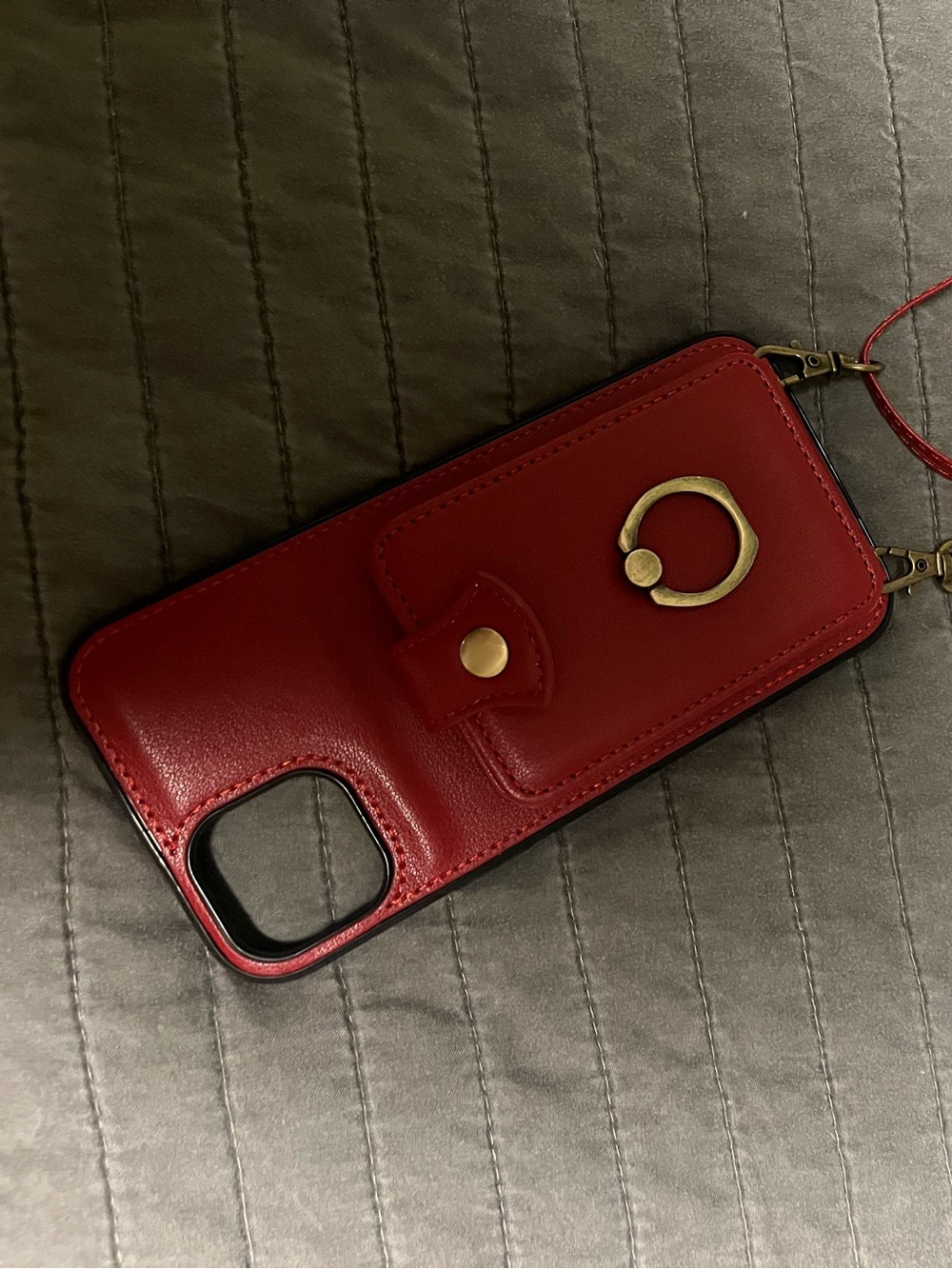Red faux Leather Crossbody Phone Case with Ring Holder. And cc holder